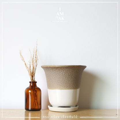 กระถางเซรามิก ทรงปากแตรมีขาขนาด 4.5” [LP ปากแบน]