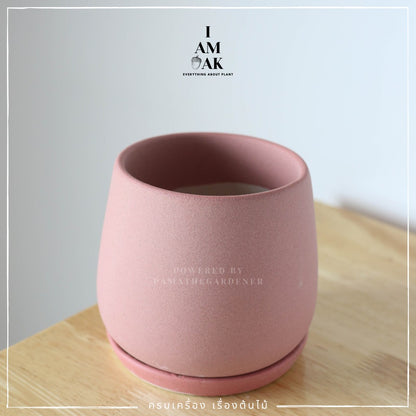 กระถางเซรามิกทรงเบลล่า ขนาด 4-5 นิ้ว พร้อมจานรอง [LP เบลล่า]