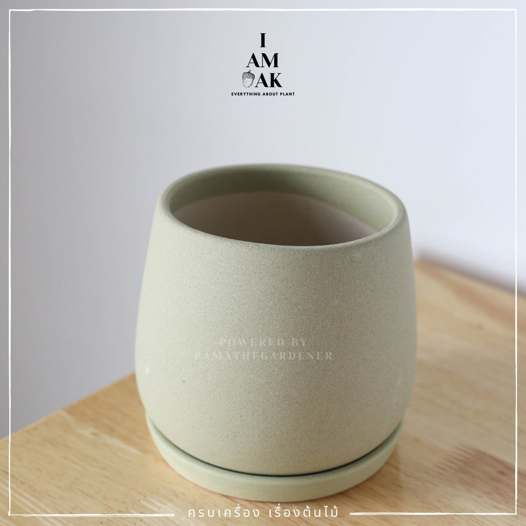 กระถางเซรามิกทรงเบลล่า ขนาด 4-5 นิ้ว พร้อมจานรอง [LP เบลล่า]