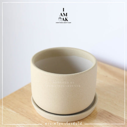 กระถางเซรามิก ทรงกระบอกกลาง ขนาด 4.5 นิ้ว สีสดใส เคลือบทราย [LP กระบอกกลาง 4.5 ทราย]