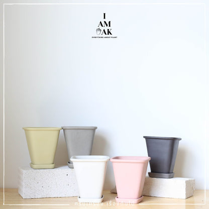 กระถางเซรามิกสี่เหลี่ยมทรงสูง จานสูง สีด้าน ขนาด [ML เหลี่ยมทรงสูง]