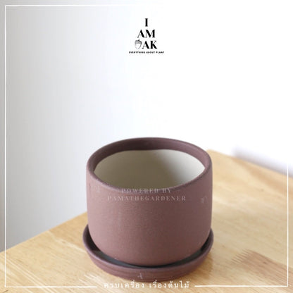 กระถางเซรามิก ทรงกระบอกกลาง ขนาด 4.5 นิ้ว สีสดใส เคลือบทราย [LP กระบอกกลาง 4.5 ทราย]