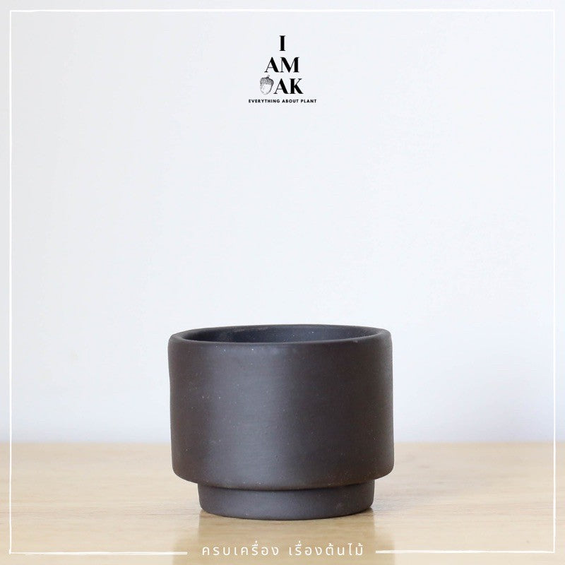 กระถางเซรามิกทรงญี่ปุ่น ทรงกระบอกพร้อมจานรอง สีด้าน [ML ญี่ปุ่น]