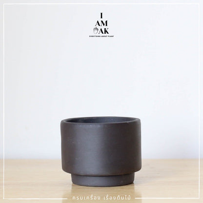 กระถางเซรามิกทรงญี่ปุ่น ทรงกระบอกพร้อมจานรอง สีด้าน [ML ญี่ปุ่น]
