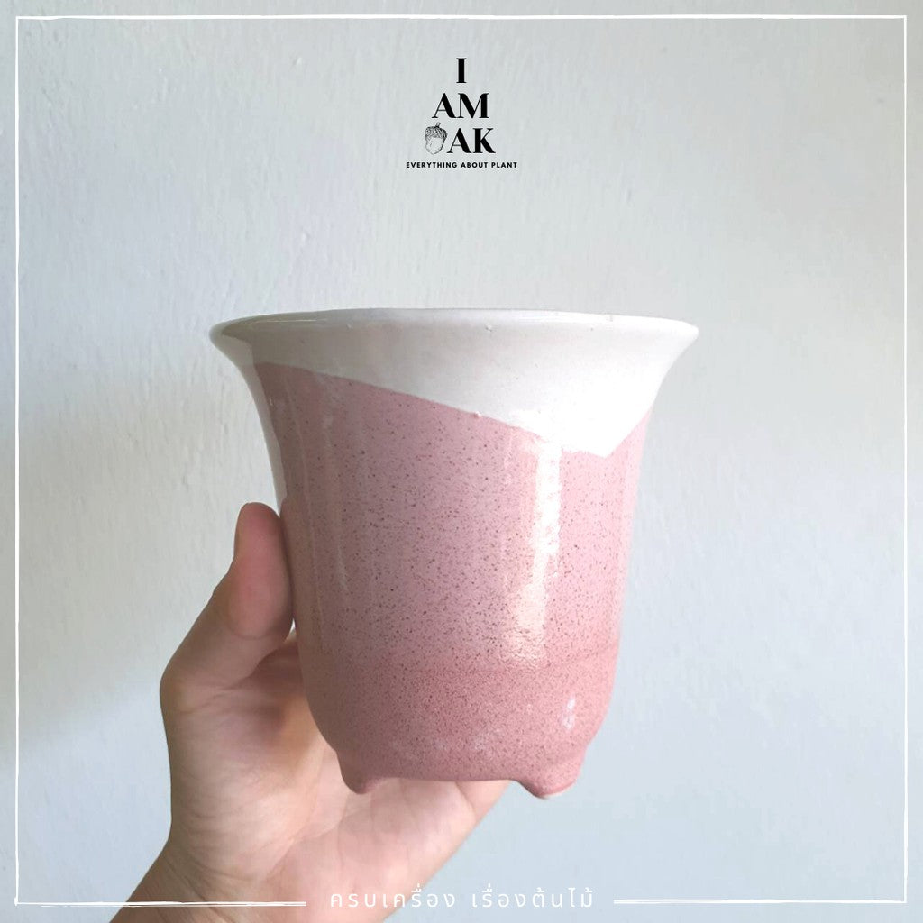 กระถางเซรามิก ทรงปากแตรมีขาขนาด 4.5” [LP ปากแบน]