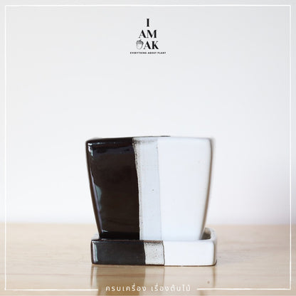 กระถางเซรามิก ขาว ดำ เทา ขนาด3นิ้ว