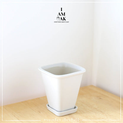 กระถางเซรามิกสี่เหลี่ยมทรงสูง จานสูง สีด้าน ขนาด [ML เหลี่ยมทรงสูง]