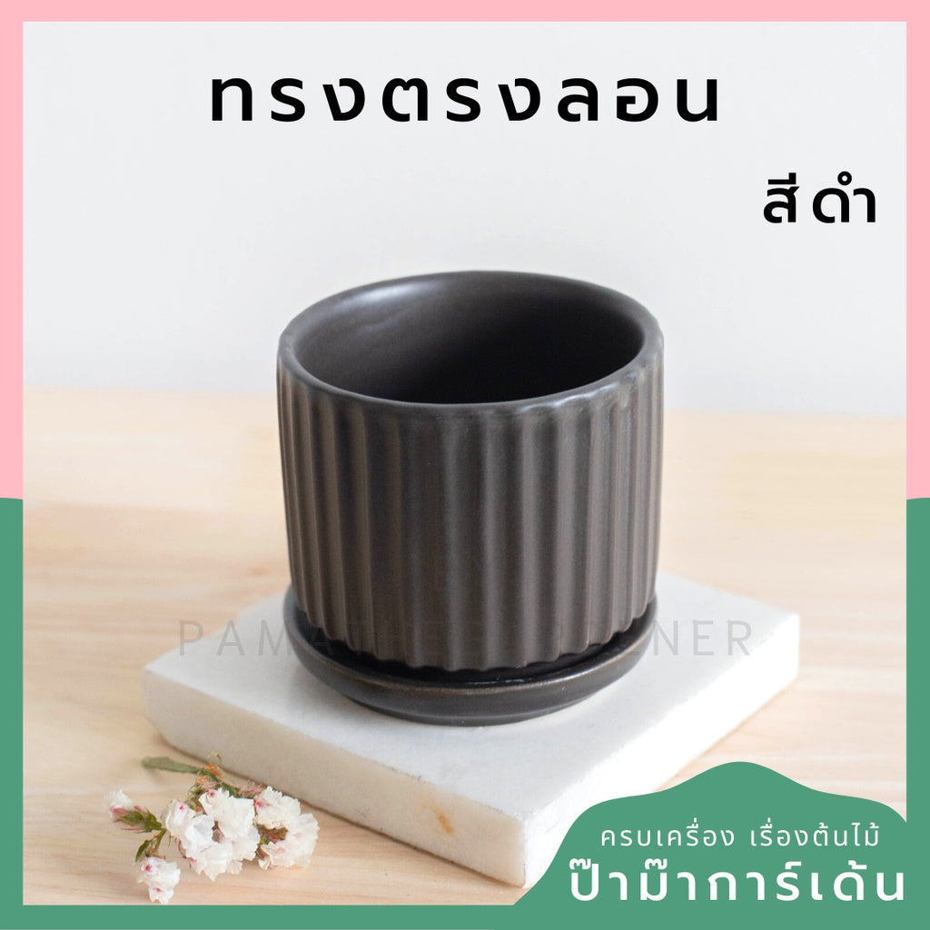 กระถางเซรามิก ทรงตรงลอน สีพาสเทลสดใส กระถางต้นไม้ กระถางบอนไซ (LP color 03)
