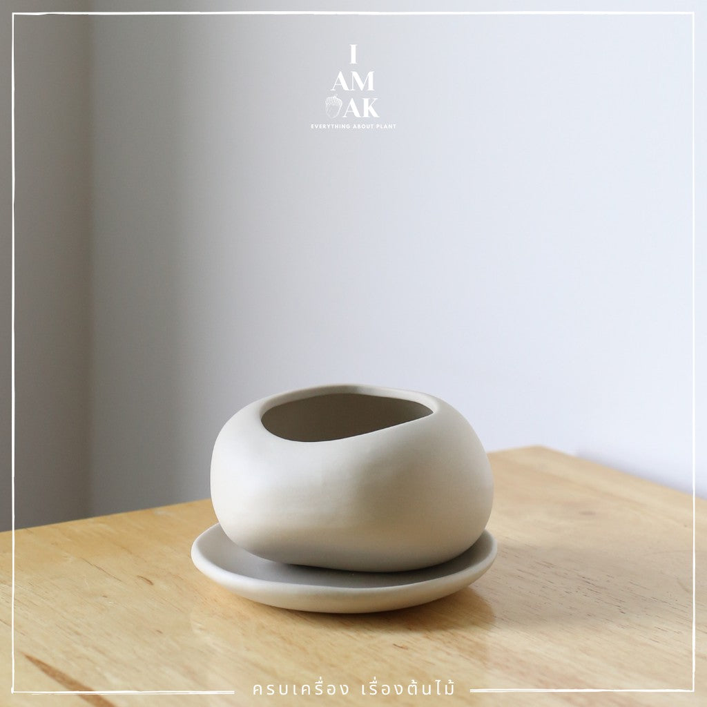 กระถางเซรามิก ทรงก้อนหิน 3 นิ้ว เคลือบด้าน [ML ก้อนหิน]