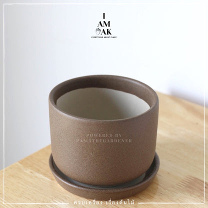 กระถางเซรามิก ทรงกระบอกกลาง ขนาด 4.5 นิ้ว สีสดใส เคลือบทราย [LP กระบอกกลาง 4.5 ทราย]