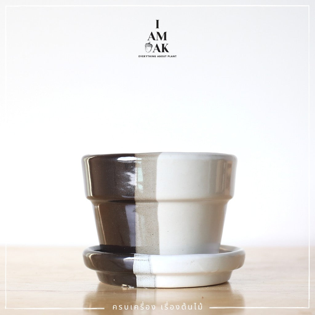 กระถางเซรามิก ขาว ดำ เทา ขนาด3นิ้ว