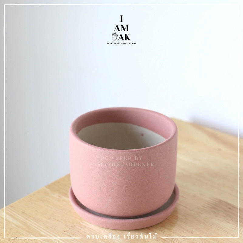 กระถางเซรามิก ทรงกระบอกกลาง ขนาด 4.5 นิ้ว สีสดใส เคลือบทราย [LP กระบอกกลาง 4.5 ทราย]