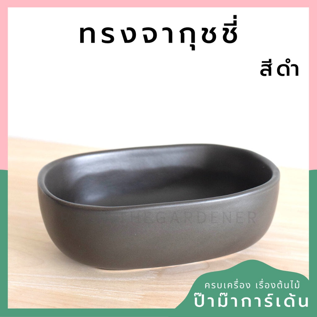 กระถางเซรามิก ทรงจากุ๊ซซี่ สีขาว ดำ สีพาสเทล สีลูกกวาด เหมาะสำหรับบัวบกโขด บอนไซ จัดสวนถาด [LP color 02]