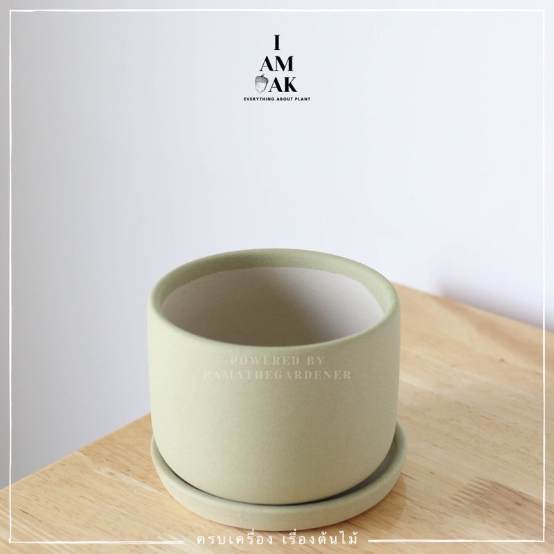กระถางเซรามิก ทรงกระบอกกลาง ขนาด 4.5 นิ้ว สีสดใส เคลือบทราย [LP กระบอกกลาง 4.5 ทราย]