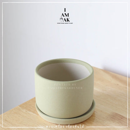 กระถางเซรามิก ทรงกระบอกกลาง ขนาด 4.5 นิ้ว สีสดใส เคลือบทราย [LP กระบอกกลาง 4.5 ทราย]