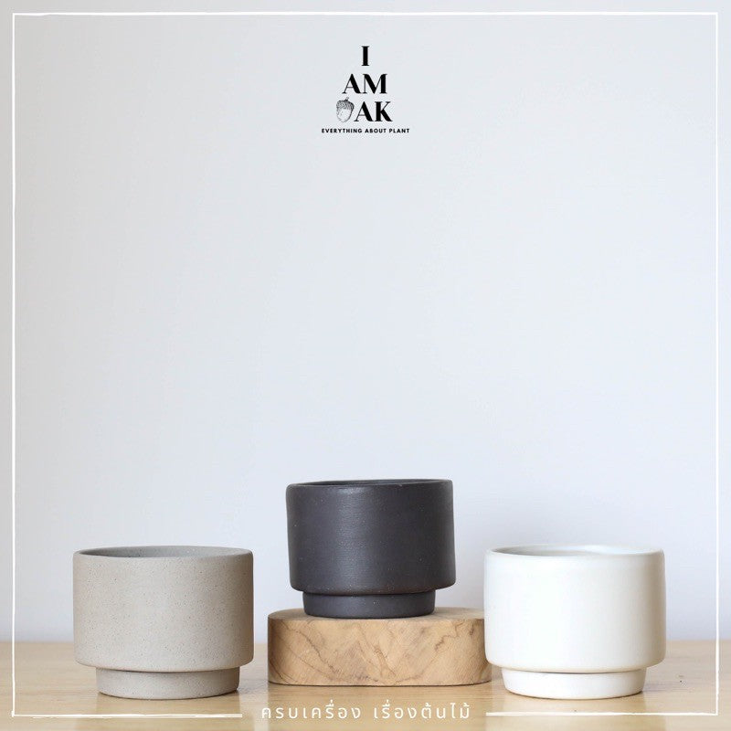 กระถางเซรามิกทรงญี่ปุ่น ทรงกระบอกพร้อมจานรอง สีด้าน [ML ญี่ปุ่น]