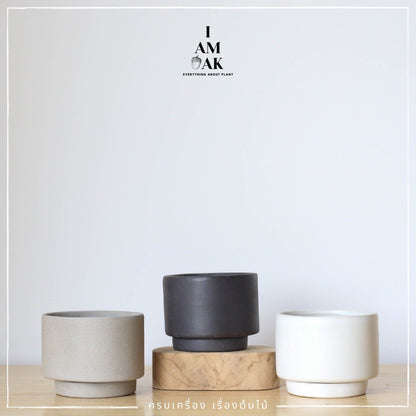 กระถางเซรามิกทรงญี่ปุ่น ทรงกระบอกพร้อมจานรอง สีด้าน [ML ญี่ปุ่น]