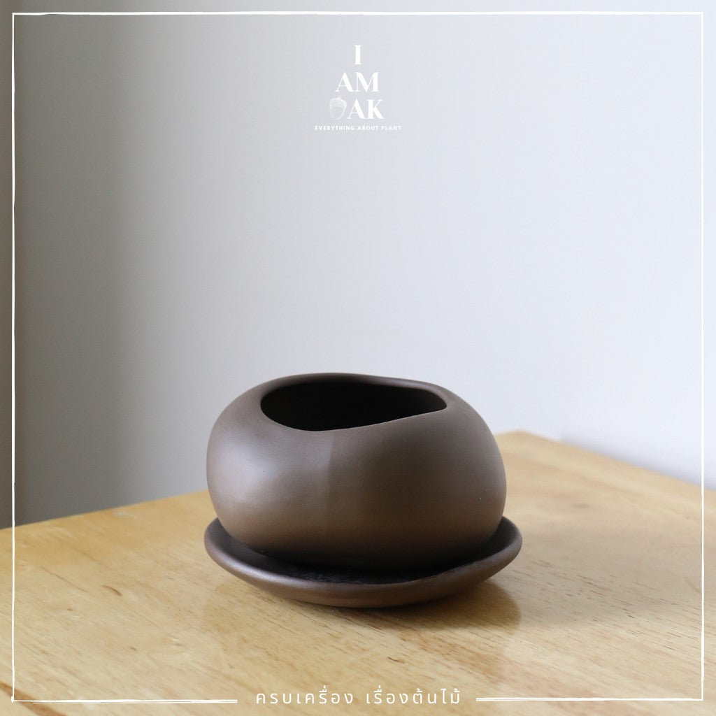 กระถางเซรามิก ทรงก้อนหิน 3 นิ้ว เคลือบด้าน [ML ก้อนหิน]