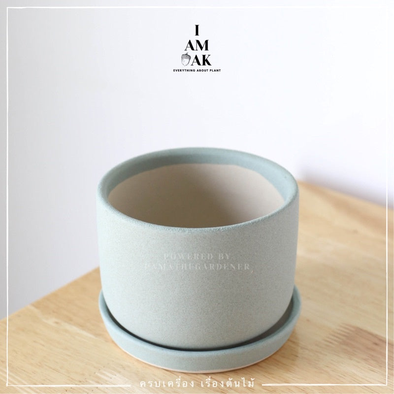 กระถางเซรามิก ทรงกระบอกกลาง ขนาด 4.5 นิ้ว สีสดใส เคลือบทราย [LP กระบอกกลาง 4.5 ทราย]