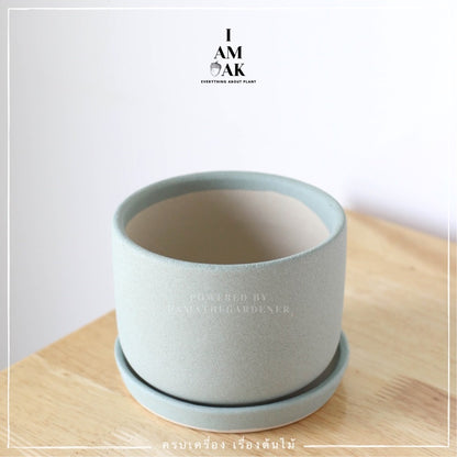 กระถางเซรามิก ทรงกระบอกกลาง ขนาด 4.5 นิ้ว สีสดใส เคลือบทราย [LP กระบอกกลาง 4.5 ทราย]