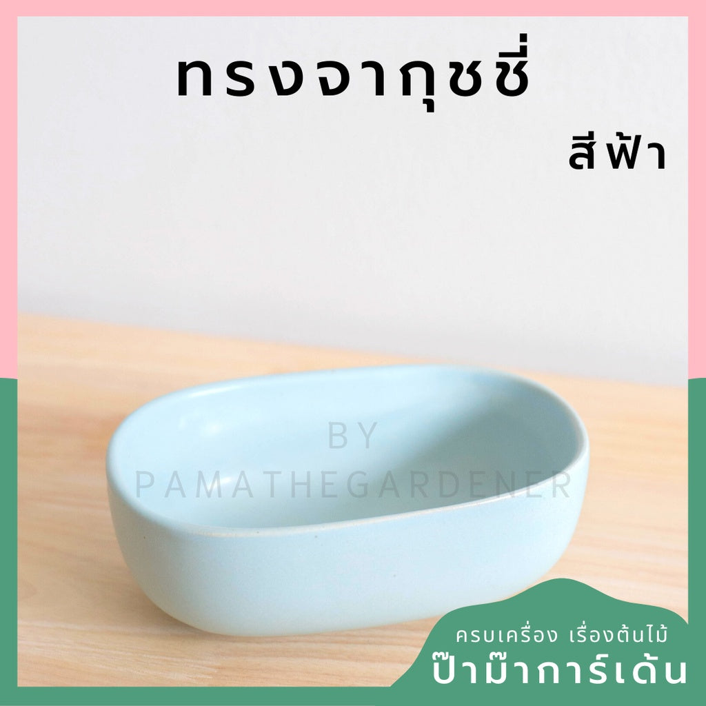 กระถางเซรามิก ทรงจากุ๊ซซี่ สีขาว ดำ สีพาสเทล สีลูกกวาด เหมาะสำหรับบัวบกโขด บอนไซ จัดสวนถาด [LP color 02]