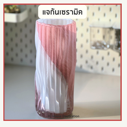 แจกันแก้วสีชมพู ทรงกระบอก แจกันไฮโซ หรูหรา มอลโตสสีชมพูขนาดเล็ก